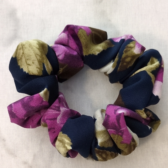 3/$20 Floral Hair Scrunchie in Purple and Navy Blue - Picture 1 of 2